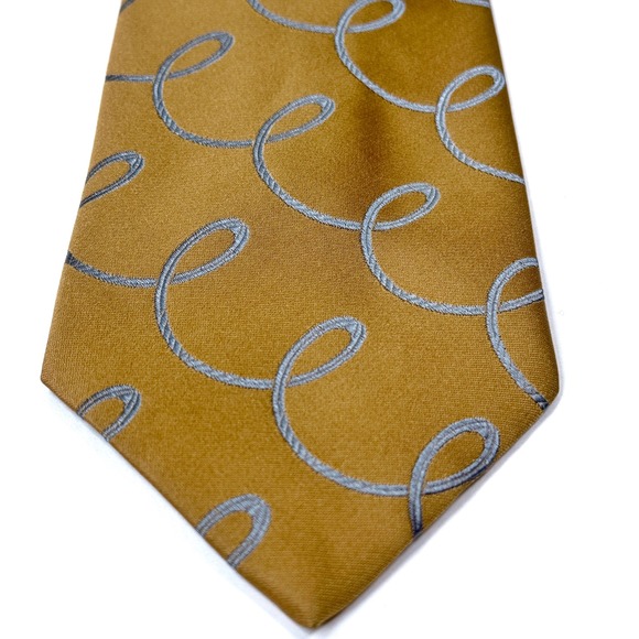 Christian Dior All Silk Necktie Gold Blue Loops Pattern Weighted Mens‎ Tie - Picture 4 of 6